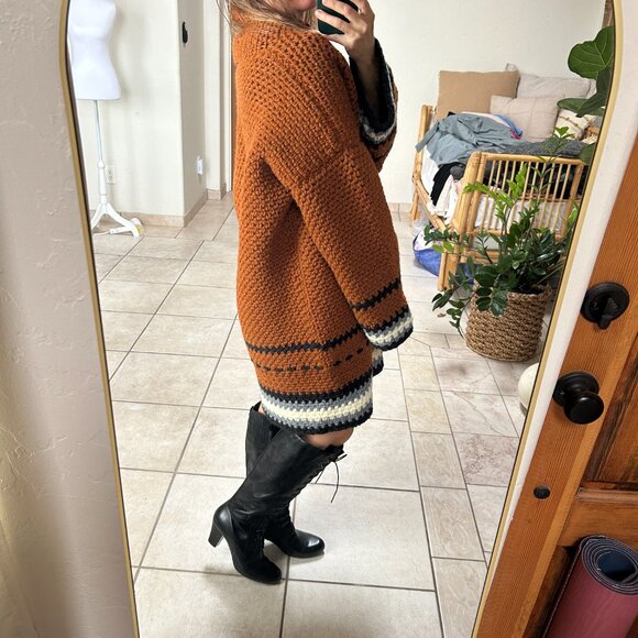 Chunky Oversized Knit Sweater Coat | Handmade Eclectic Grandpa, Earthy Cabincore - Picture 4 of 16
